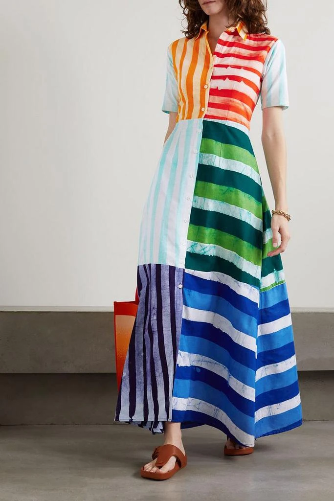 STUDIO 189 Patchwork striped cotton-voile maxi shirt dress 2