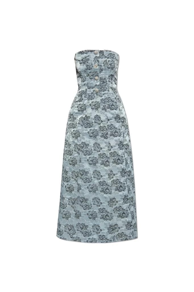 ganni off shoulder dress Ganni Printed Off-shoulder Silk Dress