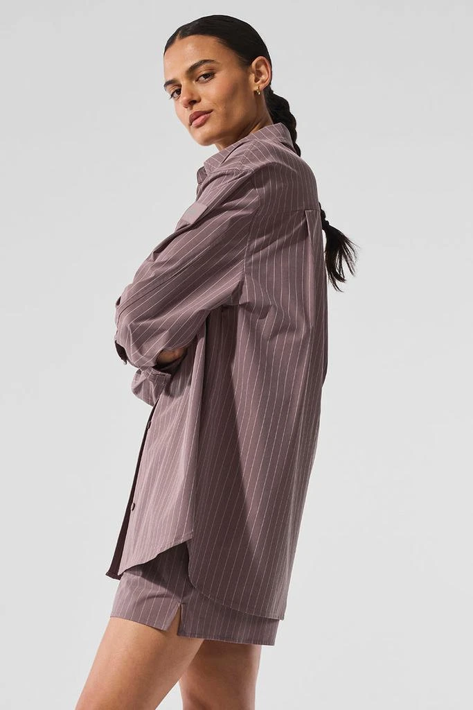 Alo Pinstripe Daylight Button Down Long Sleeve - Mushroom/Ivory 3