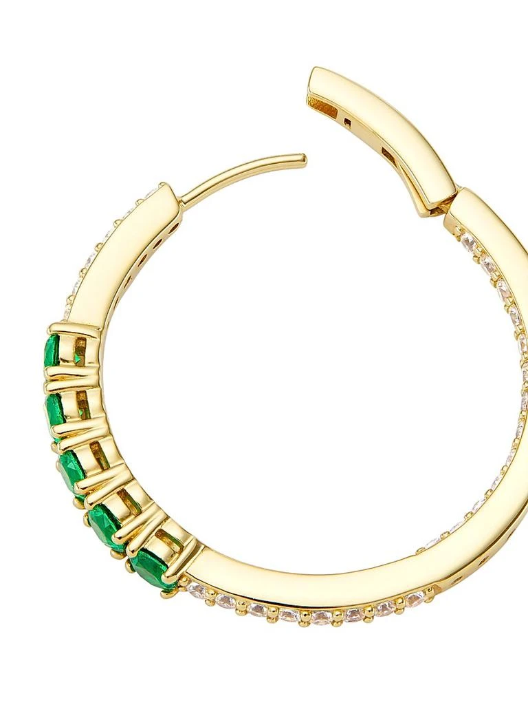Adriana Orsini Loveall 18K-Gold-Plated, Cubic Zirconia, & Faux Emerald Medium Hoop Earrings 3