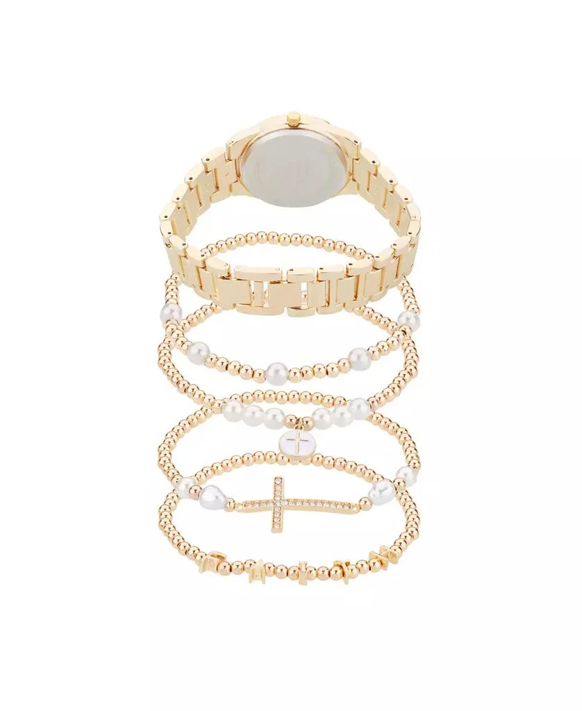 American Exchange Women's Shiny Gold Metal Alloy Analog Watch 33mm with Stackable Bracelets Gift Set 3