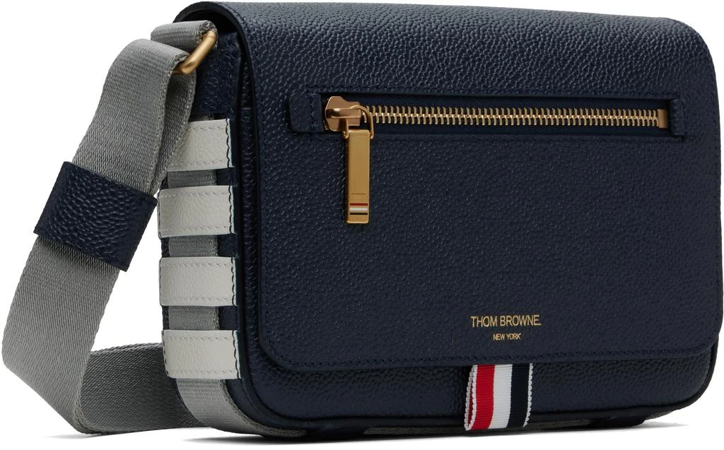 Thom Browne Navy Pebble Grain Small Reporter Bag 2