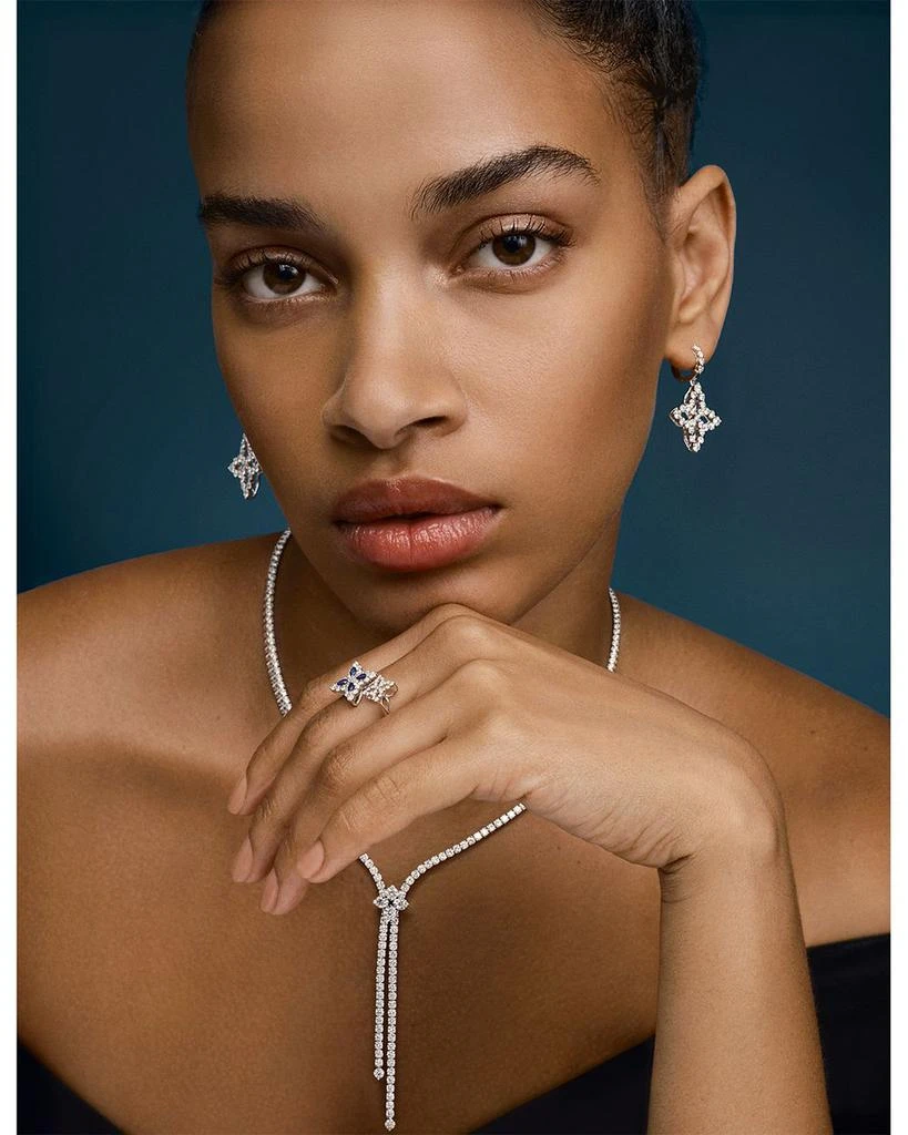 Roberto Coin 18K White Gold Diamond Princess Outline Blue Sapphire 
Diamond Flower Bypass Ring 4