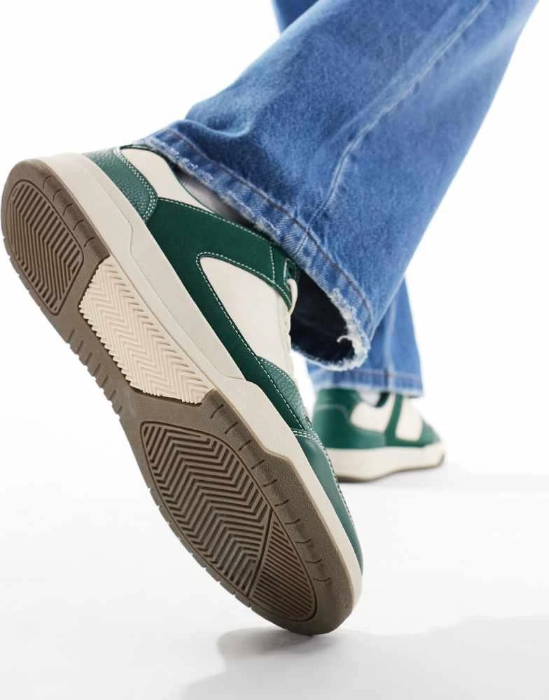ASOS ASOS DESIGN lace up trainers in beige and green 4