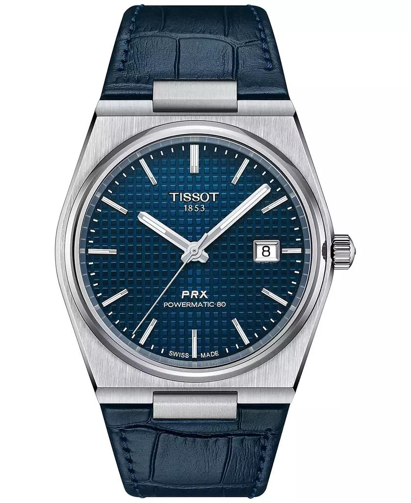 Tissot Men's Swiss Automatic PRX Powermatic 80 Blue Leather Strap Watch 40mm 1