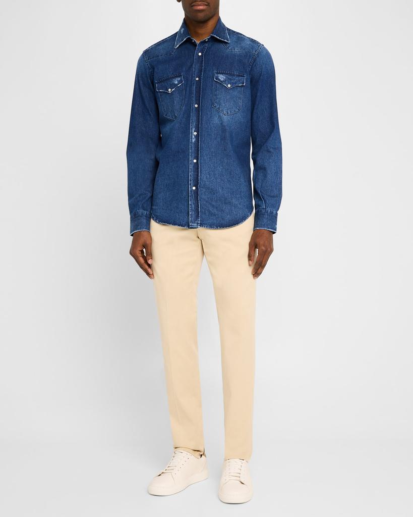 Sartorio Napoli Men's Dark-Wash Denim Western Shirt