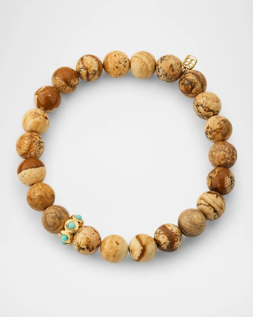 Sydney Evan Picture Jasper Bead Bracelet with Fluted Turquoise Rondelle