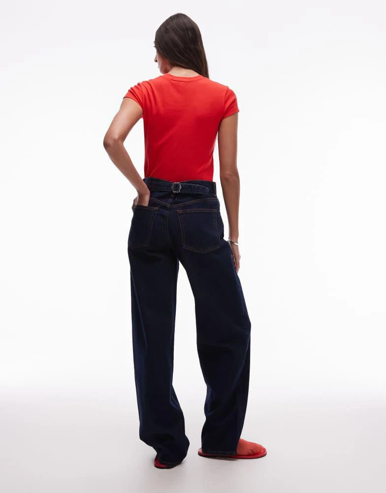 Topshop Topshop Tall Cinch low rise relaxed jean in raw look indigo 2