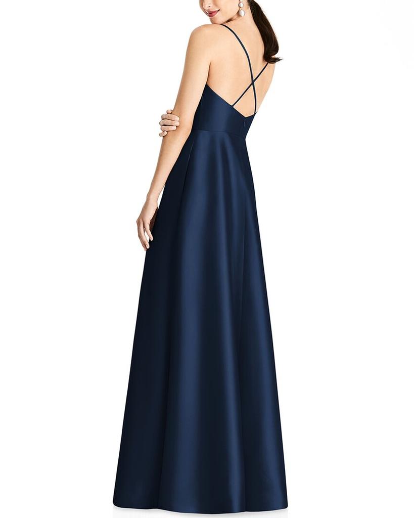 Alfred Sung Alfred Sung V-Neck Full Skirt Satin Maxi Dress