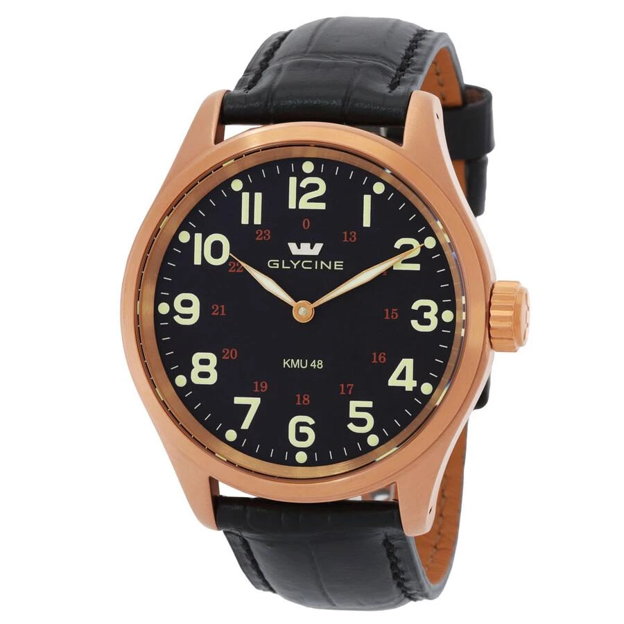 Glycine Glycine KMU 48 Hand Wound Black Dial Men's Watch 3906.29AT.LBK7D 1