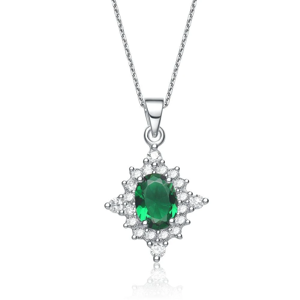 Genevive Gv C.z. Ss Rhodium Plated Diamond Shape Emerald Pendant