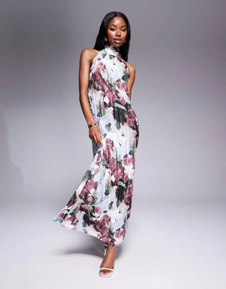 Shop ASOS DESIGN plisse halter tie maxi dress in dark floral on Sale at  BeyondStyle  Get 35% Off ASOS DESIGN plisse halter tie maxi dress in dark  floral with Limited-Time Flash