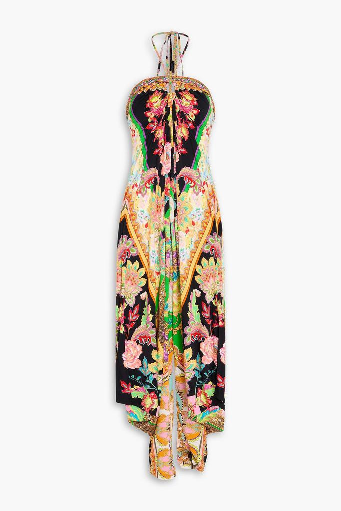 Camilla Crystal-embellished printed satin-jersey halterneck jumpsuit