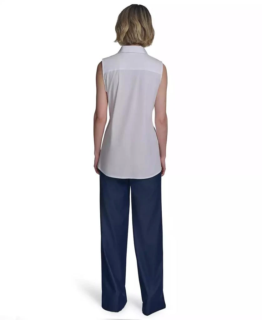 HALSTON Women's Cotton Tie-Waist Button-Front Sleeveless Blouse 6