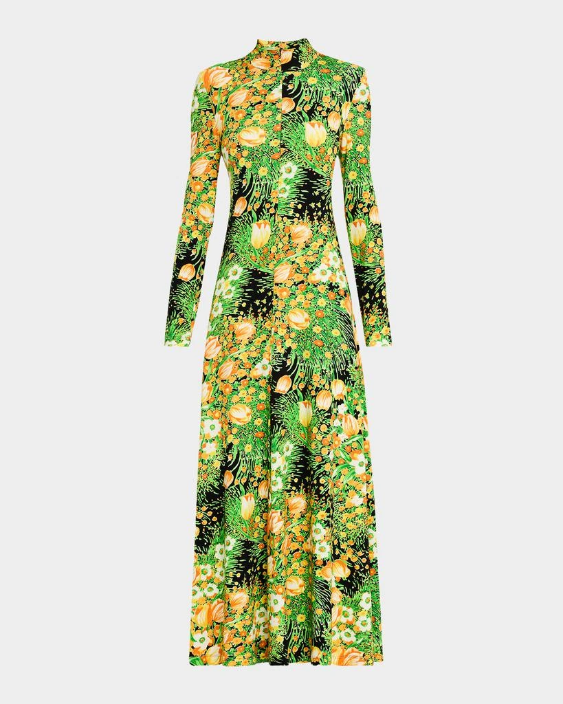 ROSETTA GETTY Garden Floral-Print Turtleneck Zip Maxi Dress 1