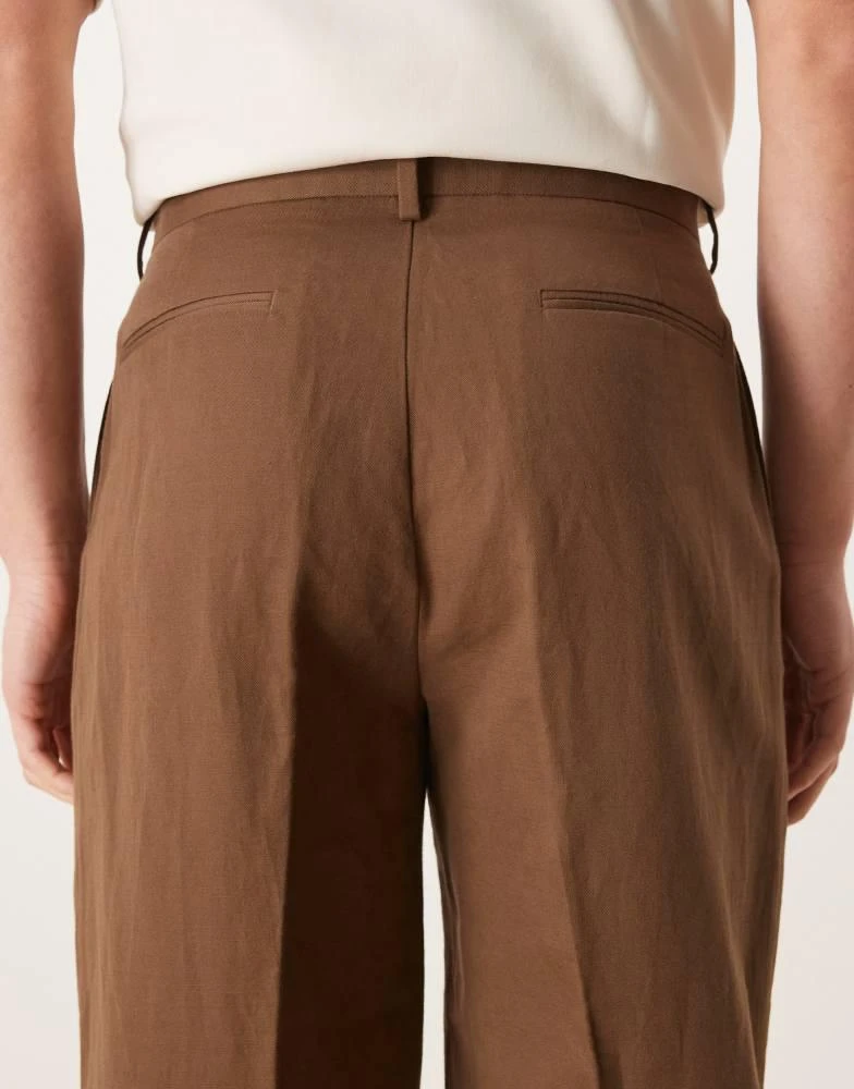 ASOS ASOS DESIGN smart pleated linen rich wide leg trousers in dark brown 5