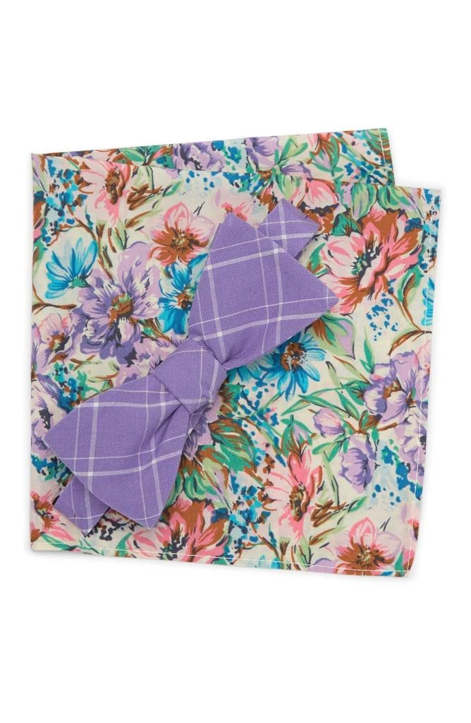 Original Penguin Morningstar Plaid Bow Tie & Pocket Square Set 1