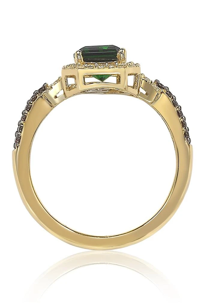 Suzy Levian Yellow-Tone Sterling Silver Prong Set Emerald Cut & Pave CZ Ring 4