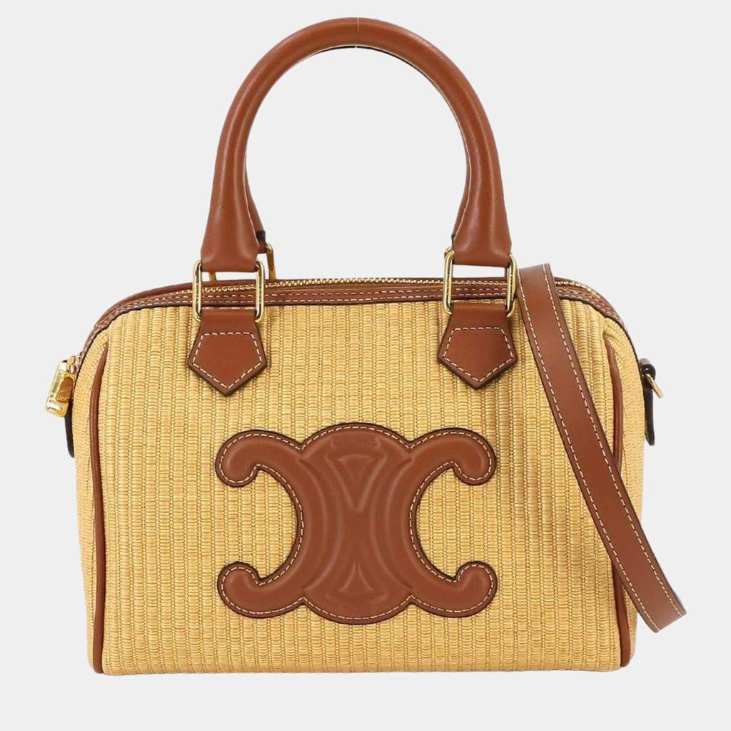アウトレット【CELINE】SMALL BOSTON CUIR RAFIA 113772FNE Celine Celine Beige/Brown Raffia with Leather Small Cuir