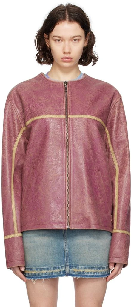 GUESS USA Pink Crackle Leather Jacket 1