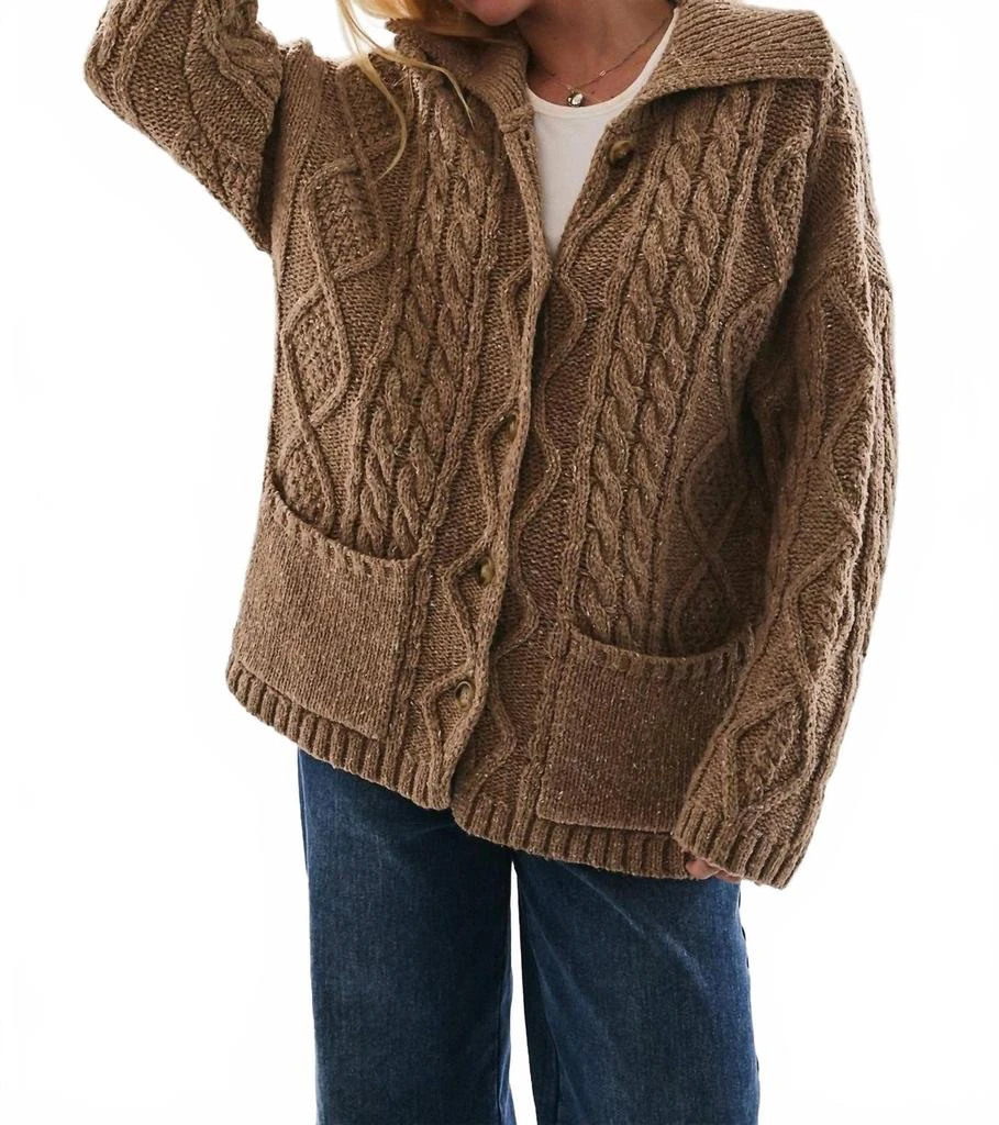 LE LIS Front Pocket Oversized Cardigan In Beige