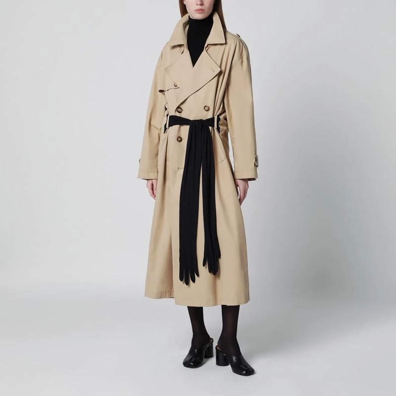 MM6 Beige cotton trench coat with gloves