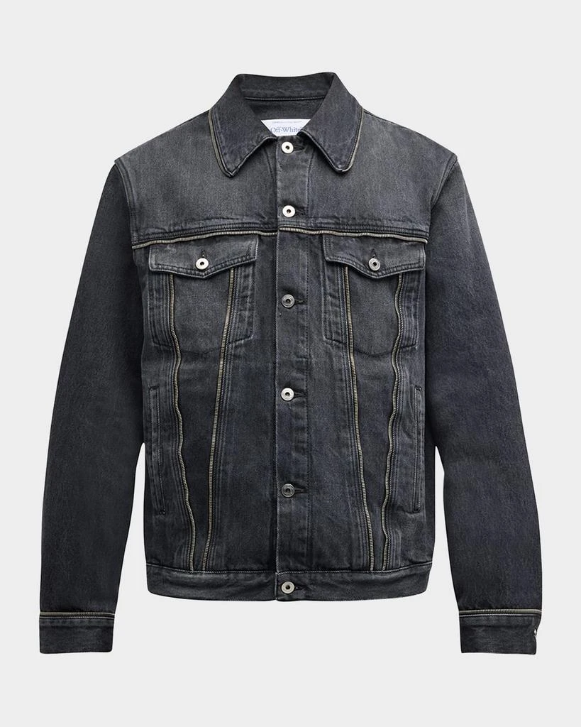 Off-White Men's Arrow Zipper-Trim Denim Jacket 1