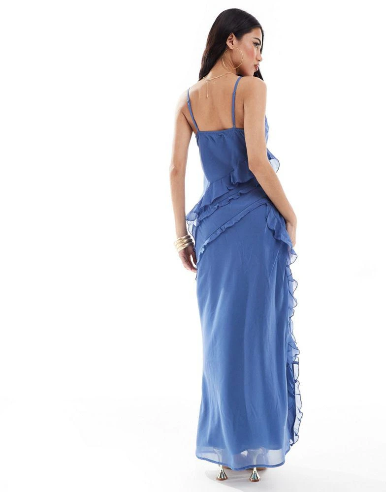 Abercrombie & Fitch Abercrombie & Fitch ruffle maxi dress with side slit in blue 3