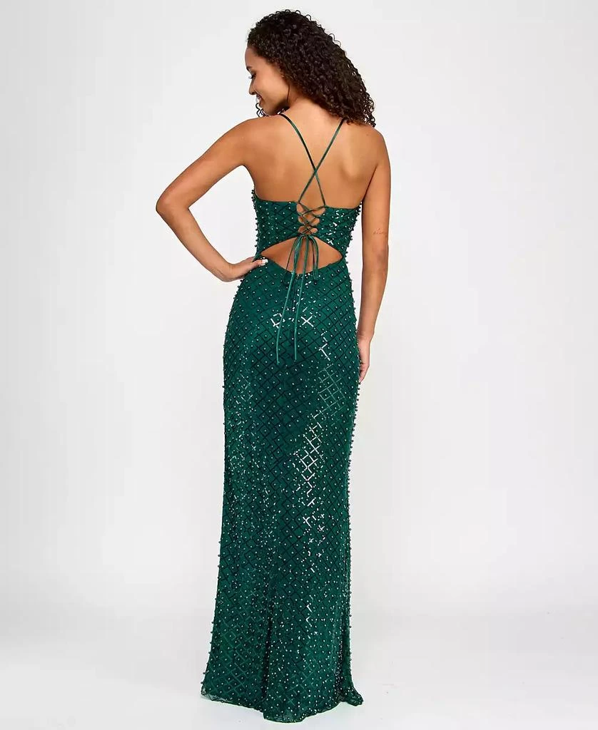 City Studios Juniors' Faux Pearl-Sequin Straight-Neck Gown, Created for Macy's 2