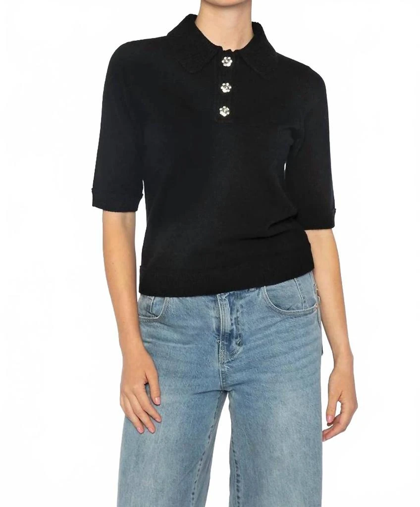 Kinross Crystal Button Polo Shirt In Black