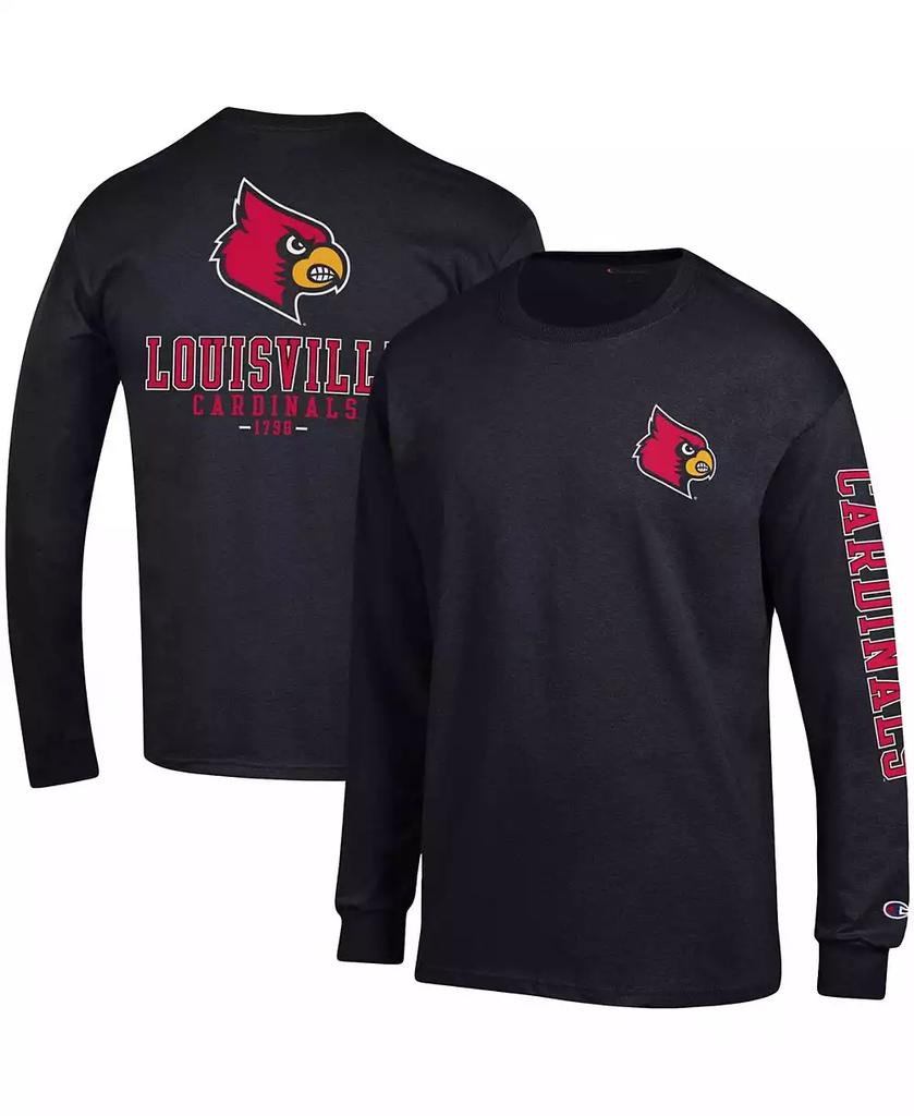 CHAMPION Men's Black Louisville Cardinals Team Stack Long Sleeve T-shirt