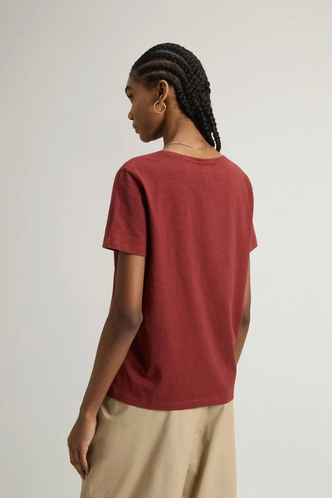 Woolrich Pure Cotton Slub T-Shirt with V-Neck - Women - Pink 3