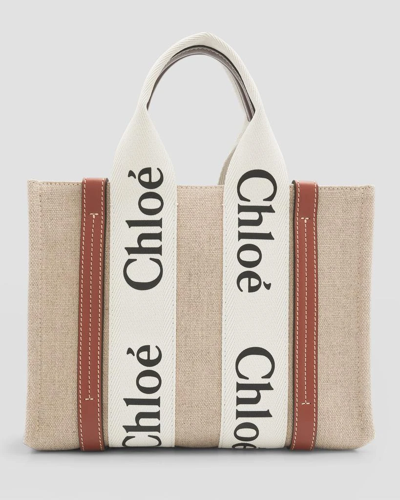 Chloé Woody Small Tote Bag in Linen with Crossbody Strap 1