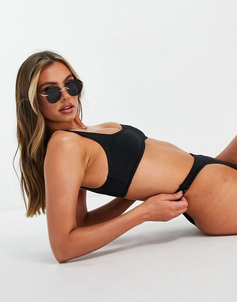 AsYou ASYOU scooped neck bikini top in black - BLACK 4