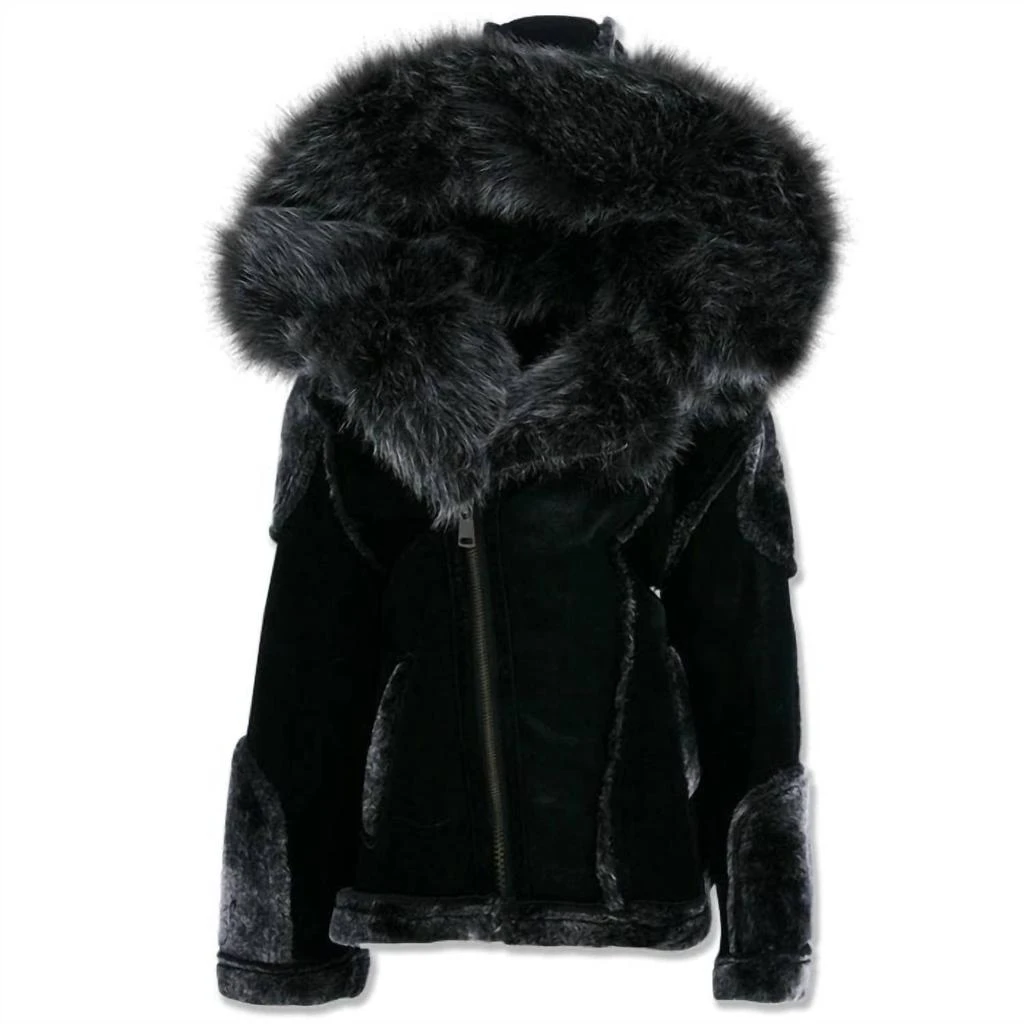 JORDAN CRAIG Kids El Jefe Shearling Moto Jacket In Black 1