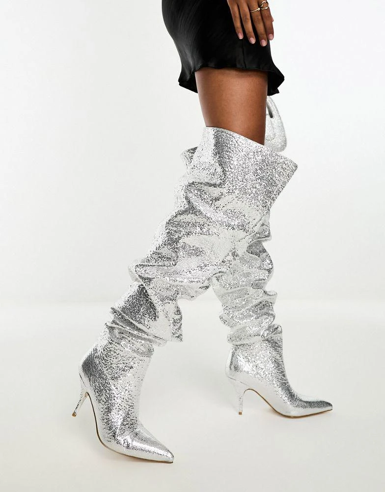 AZALEA WANG Azalea Wang Seira ruched over the knee boot in silver 3