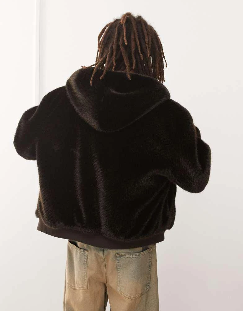 COLLUSION COLLUSION faux fur hooded jacket in brown 4