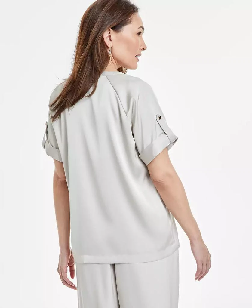JM Collection Women's Satin Split-Neck Short-Sleeve Top, Exclusively at Macy's 2