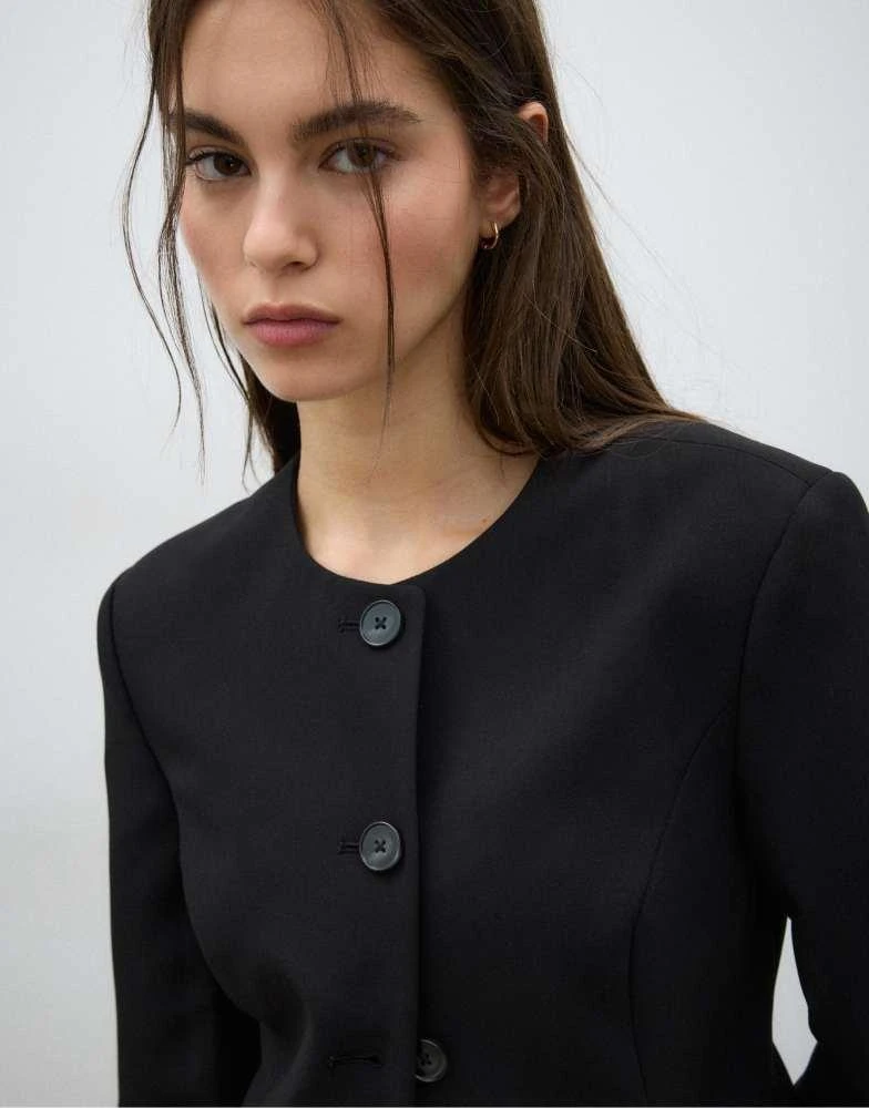 Stradivarius Stradivarius Collarless blazer in black 3