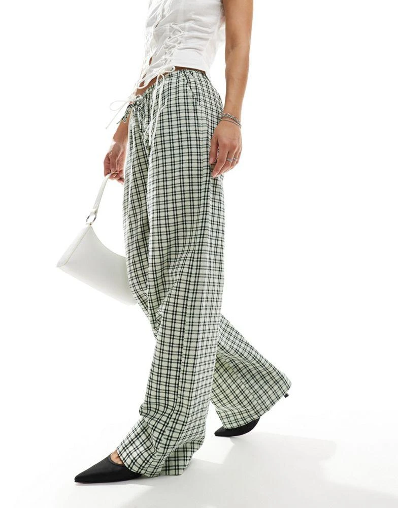 Motel Motel lirura check straight leg trousers in black and white 3