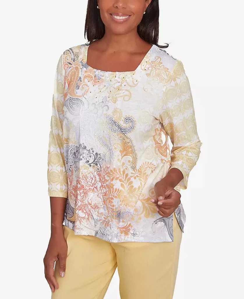 Alfred Dunner Petite Dress Code Square Neck Paisley Geometric Top 4