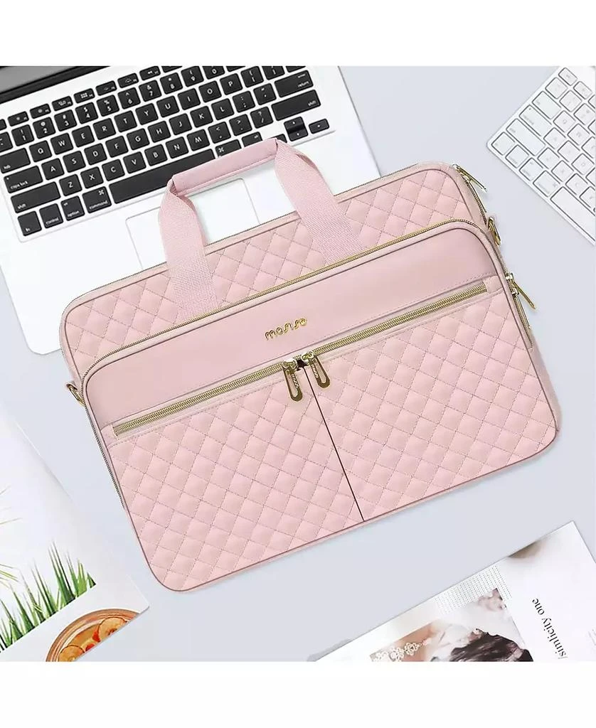 MOSISO Pink Square Quilted Laptop Messenger Bag - 15-16 Inch Briefcase for Office 
Travel | 3-Pocket Computer Bag with Adjustable Strap 6