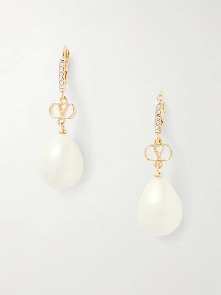 Valentino Vlogo Gold-tone Crystal And Faux-pearl Earrings