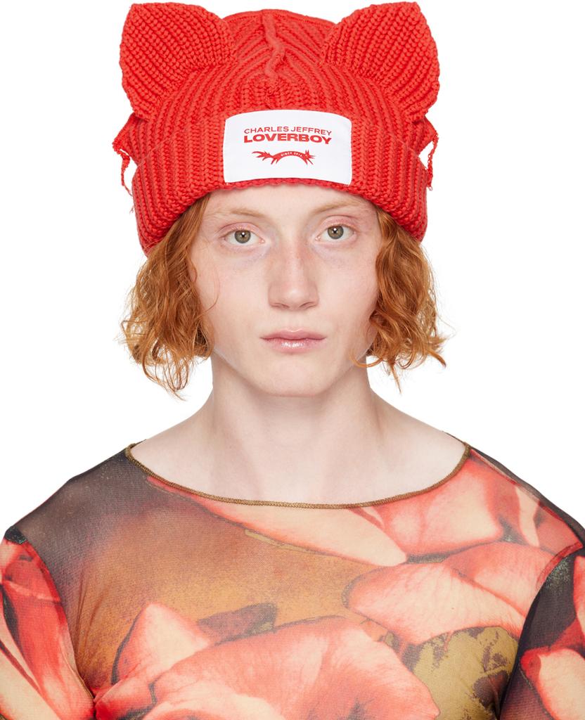ニットキャップ・ビーニー Charles Jeffery LOVERBOY Chunky Ears Beanie Charles Jeffrey Loverboy Red Chunky Ears Beanie - Hats