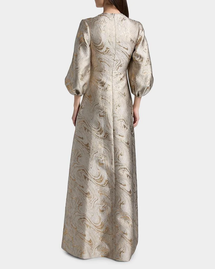REEM ACRA Balloon-Sleeve Metallic Brocade Kaftan Gown 3