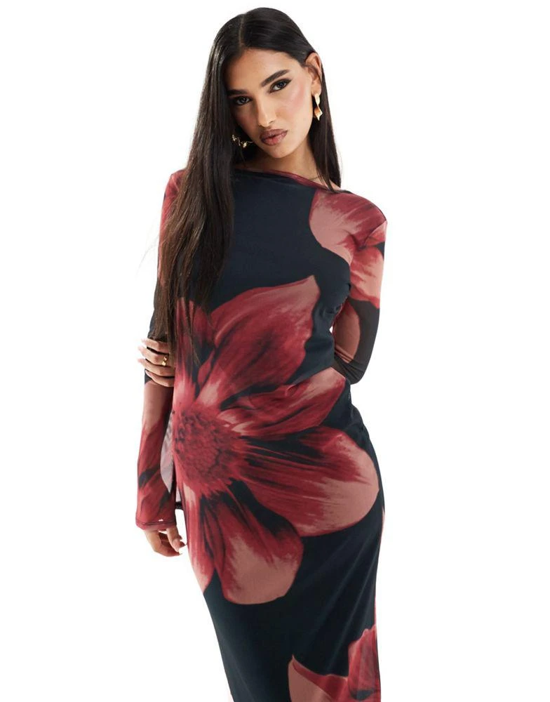ASOS ASOS DESIGN low back floral mesh maxi dress with angel sleeves in pink floral 1