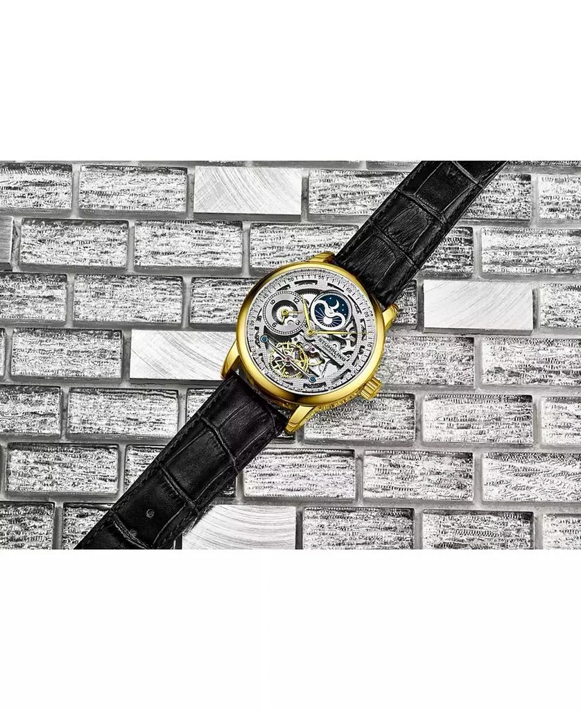 Stuhrling Men's Black Leather Strap Watch 49mm 4