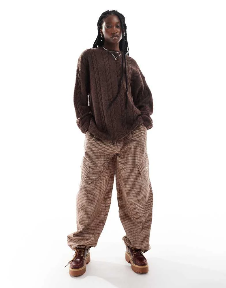 COLLUSION COLLUSION oversized crew neck cable knit jumper in brown 3