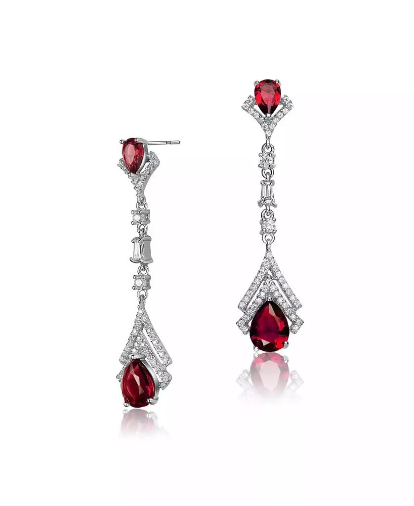 Genevive Elegant Sterling White Gold Plated CZ Double Haloed Drop Earrings