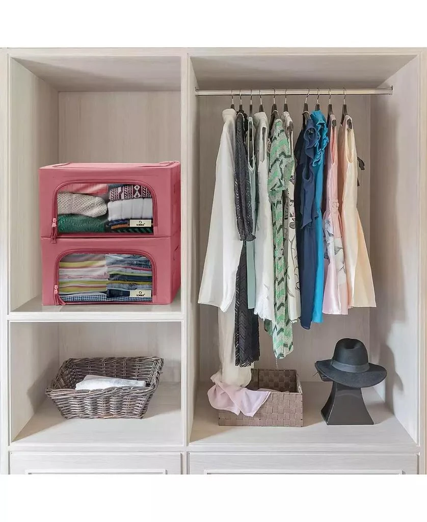 Sorbus 2 Pack Small Foldable Storage Box - Metal Frame, Oxford Fabric, Large Window 
Handles - Organization for Bedroom, Linens 
Clothes (Pink) 6